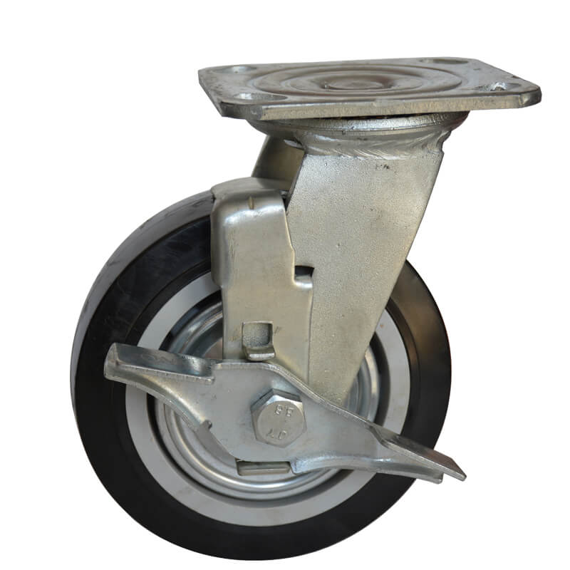 Pair Industrial Heavy Duty Swivel Bolt Casters Rubber Wheels With Brakes 100x28 